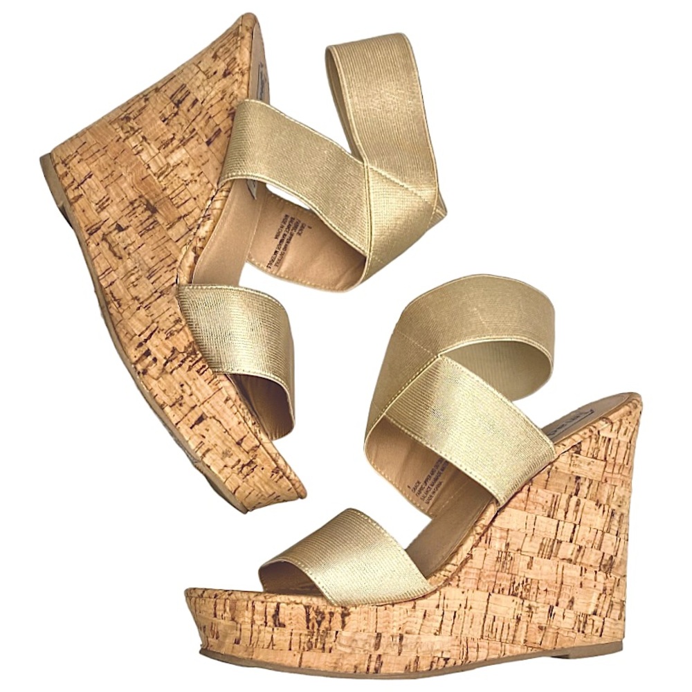 Madden Girl Gold Cork Wedge Sandals